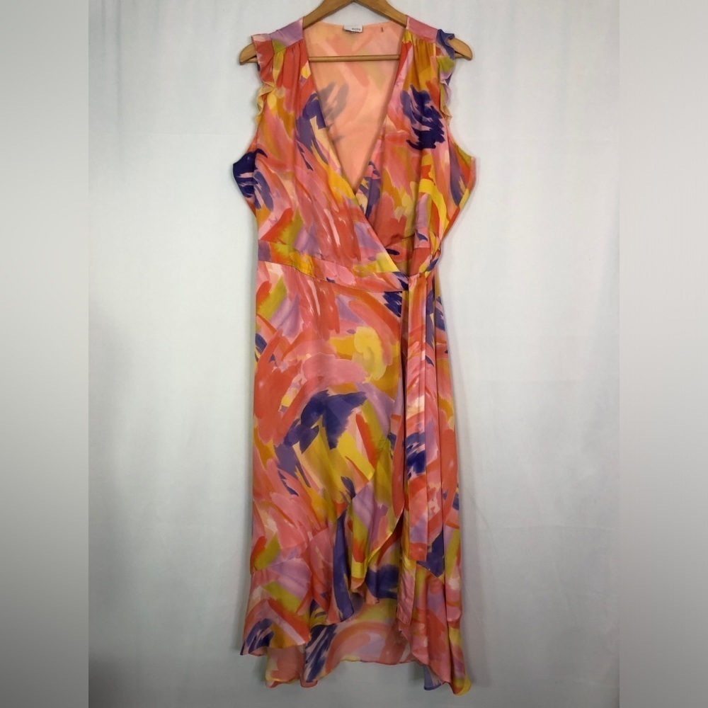 Ecru Woman Abstract Print Short Sleeve Wrap Midi Dress Size 12